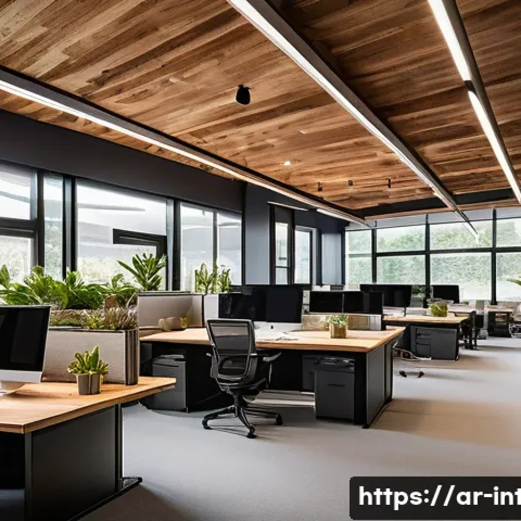 실내건축 실무에서 필요한 법규 이해 - **Sustainable and Modern Office Interior Design**: A vibrant, sun-drenched open-plan office space fe...