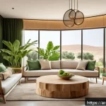 실내건축에서의 지속 가능성 디자인 - A modern sustainable interior living room designed with large insulated glass windows that allow abu...