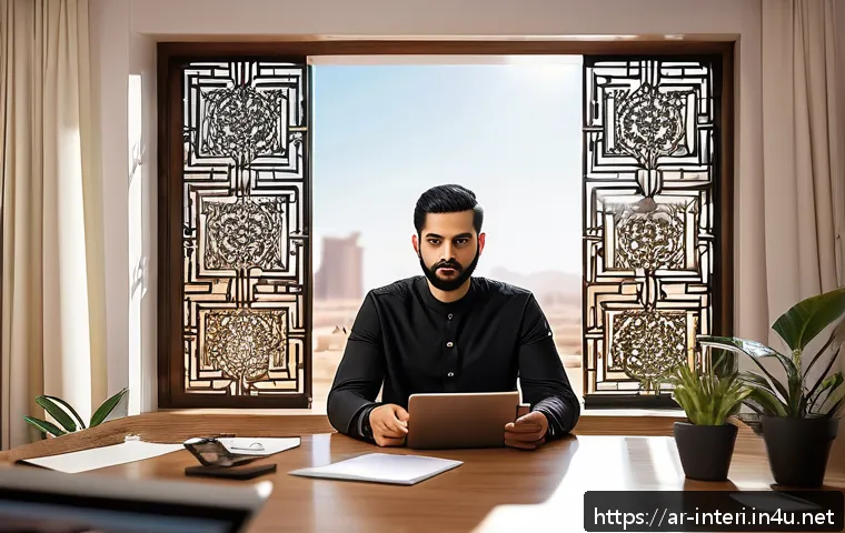 실내건축기사 시험 준비 비용과 시간 - A detailed workspace scene of an Arabic interior design engineer preparing for a certification exam,...